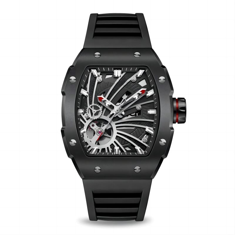 CMW-8018 メンズ スケルトン メカニカル オーシャン ブラック ホール ブラック ウォッチ カスタム ロゴ