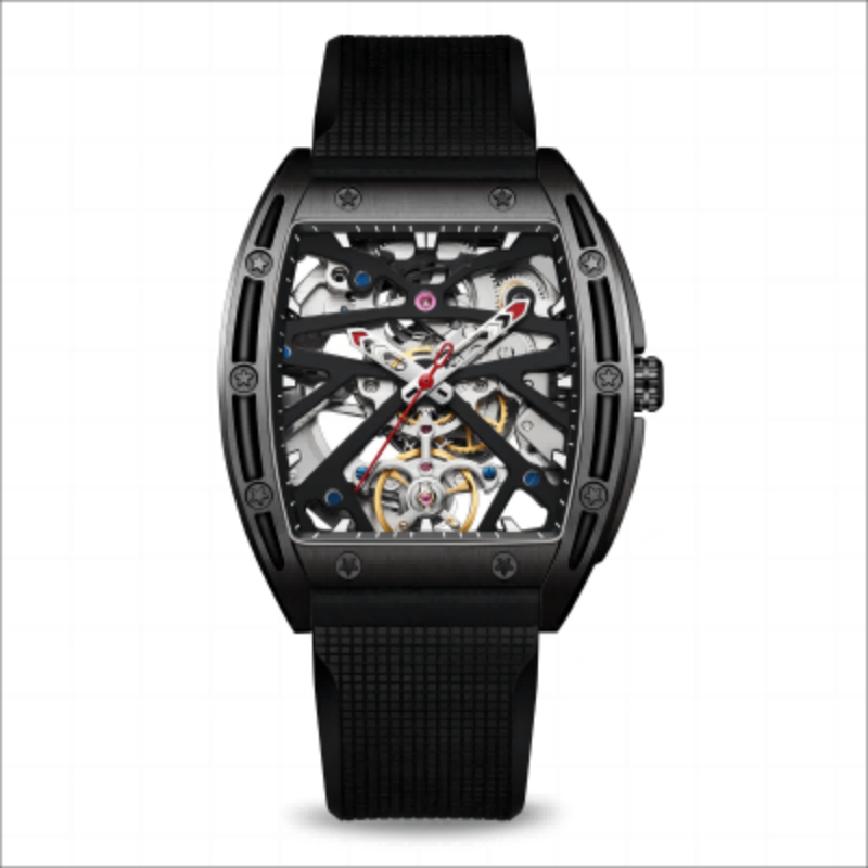CMW-8033 機械式自動巻 ブラックフッ素ラバーウォッチ カスタムロゴ